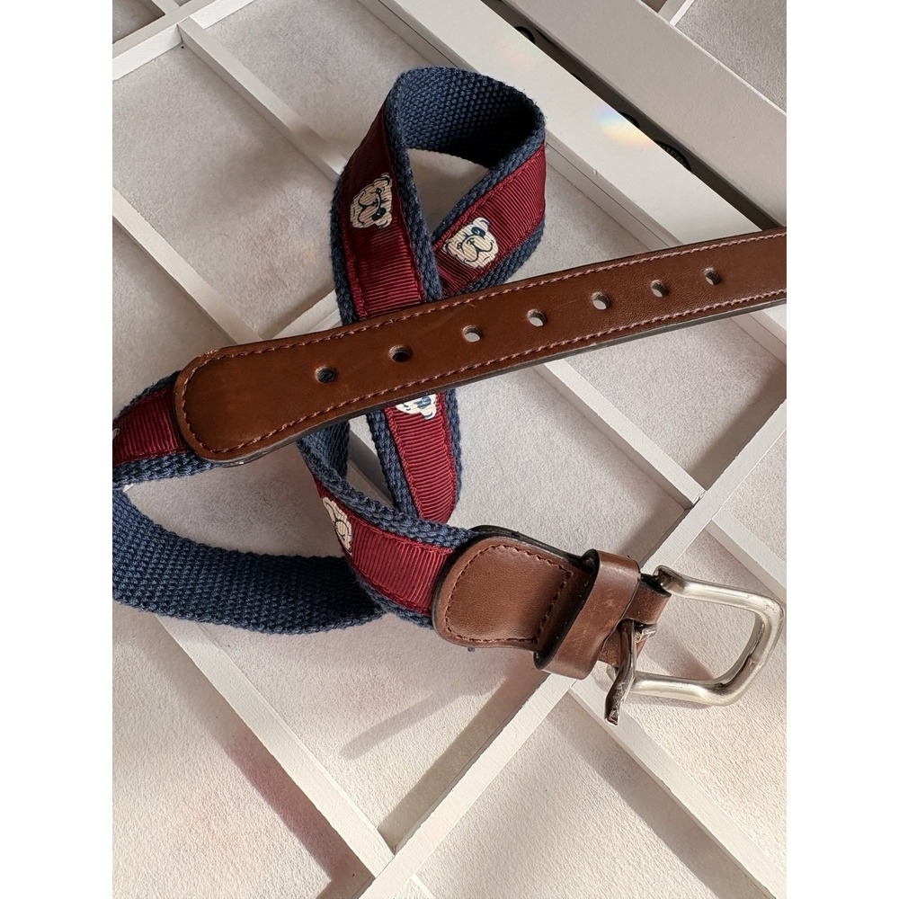 Preppy Ivy Navy Red Georgia Bulldog Leather Trim Belt Boys M 26-28 UGA Dawgs
